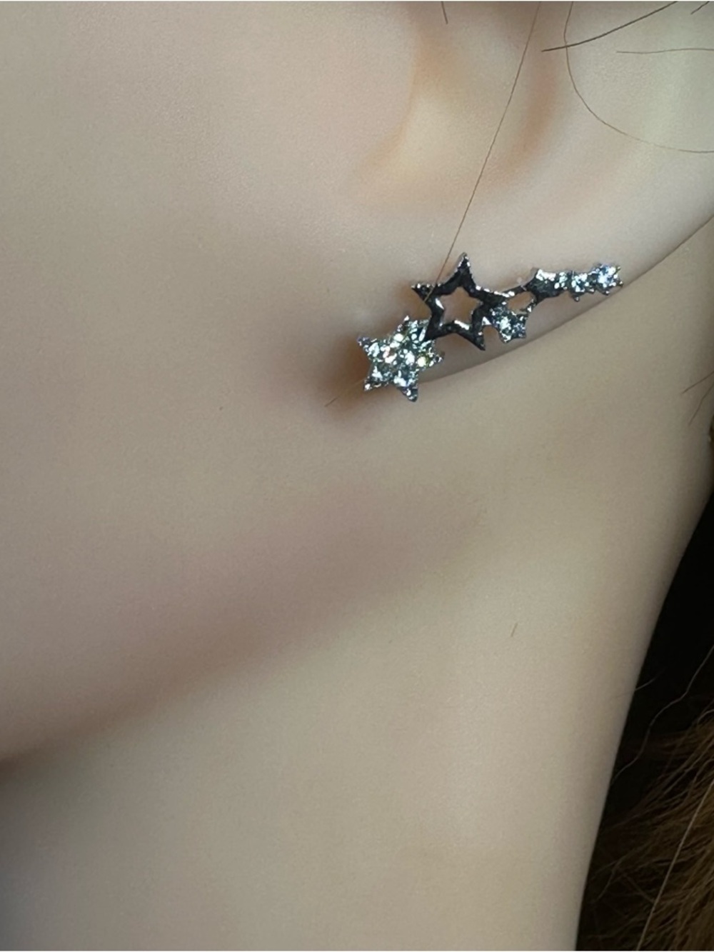 Silver Star Rhinestone Ear Climber Earrings | Celestial Sparkle Cuff Style